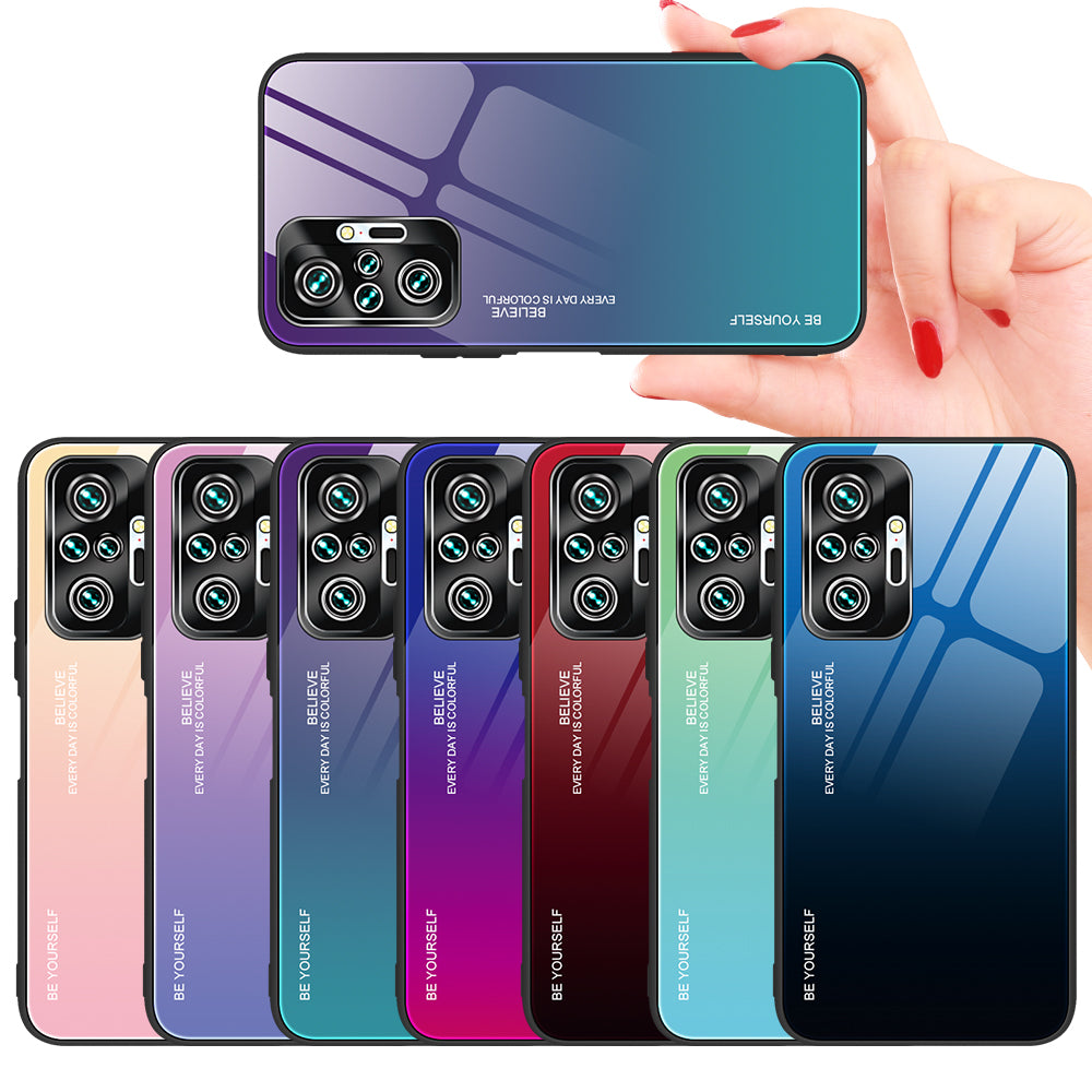 Gradient Tempered Glass Cell Phone Cover TPU Frame Back Case for Xiaomi Redmi Note 10 Pro/Note 10 Pro Max