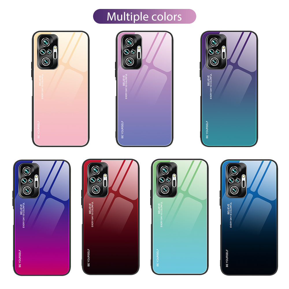 Gradient Tempered Glass Cell Phone Cover TPU Frame Back Case for Xiaomi Redmi Note 10 Pro/Note 10 Pro Max