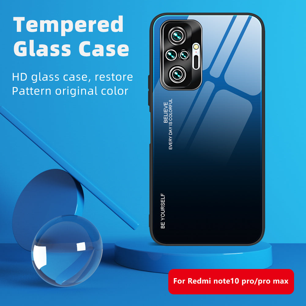 Gradient Tempered Glass Cell Phone Cover TPU Frame Back Case for Xiaomi Redmi Note 10 Pro/Note 10 Pro Max