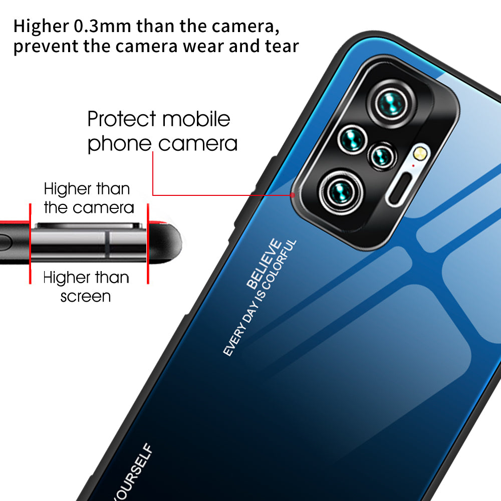 Gradient Tempered Glass Cell Phone Cover TPU Frame Back Case for Xiaomi Redmi Note 10 Pro/Note 10 Pro Max