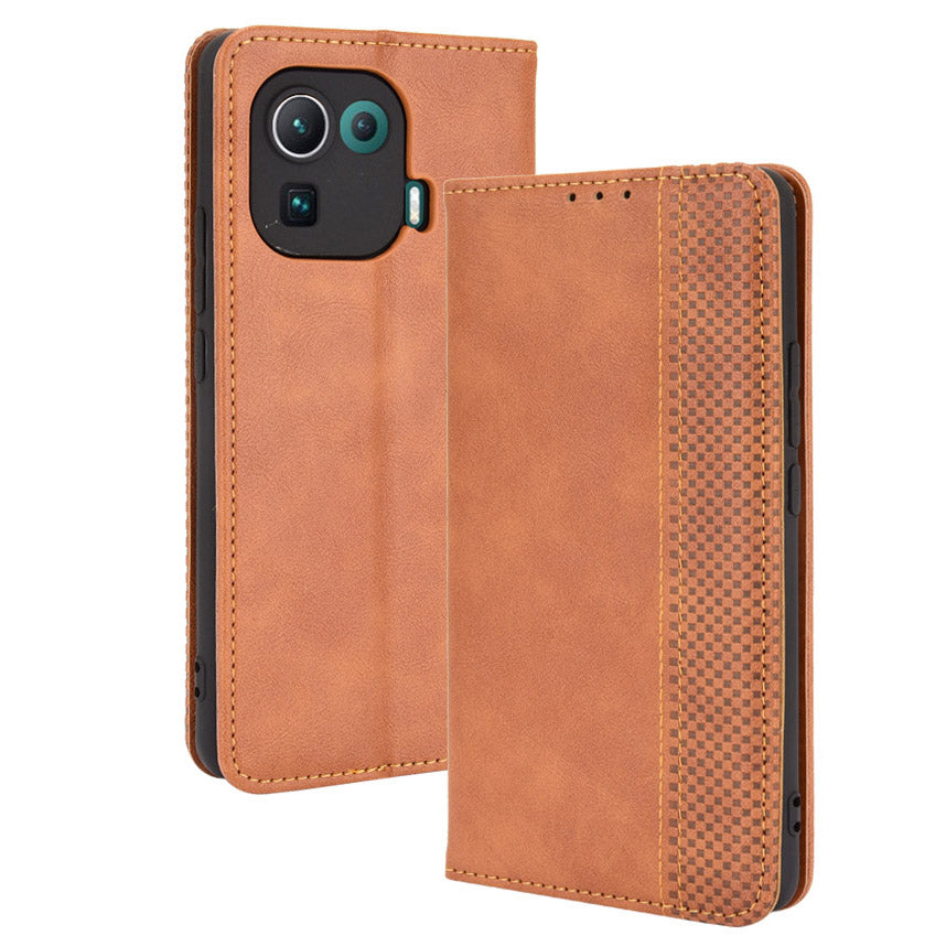 Vintage Style Phone Case Wallet Stand Magnetic Closure Leather Cover for Xiaomi Mi 11 Pro