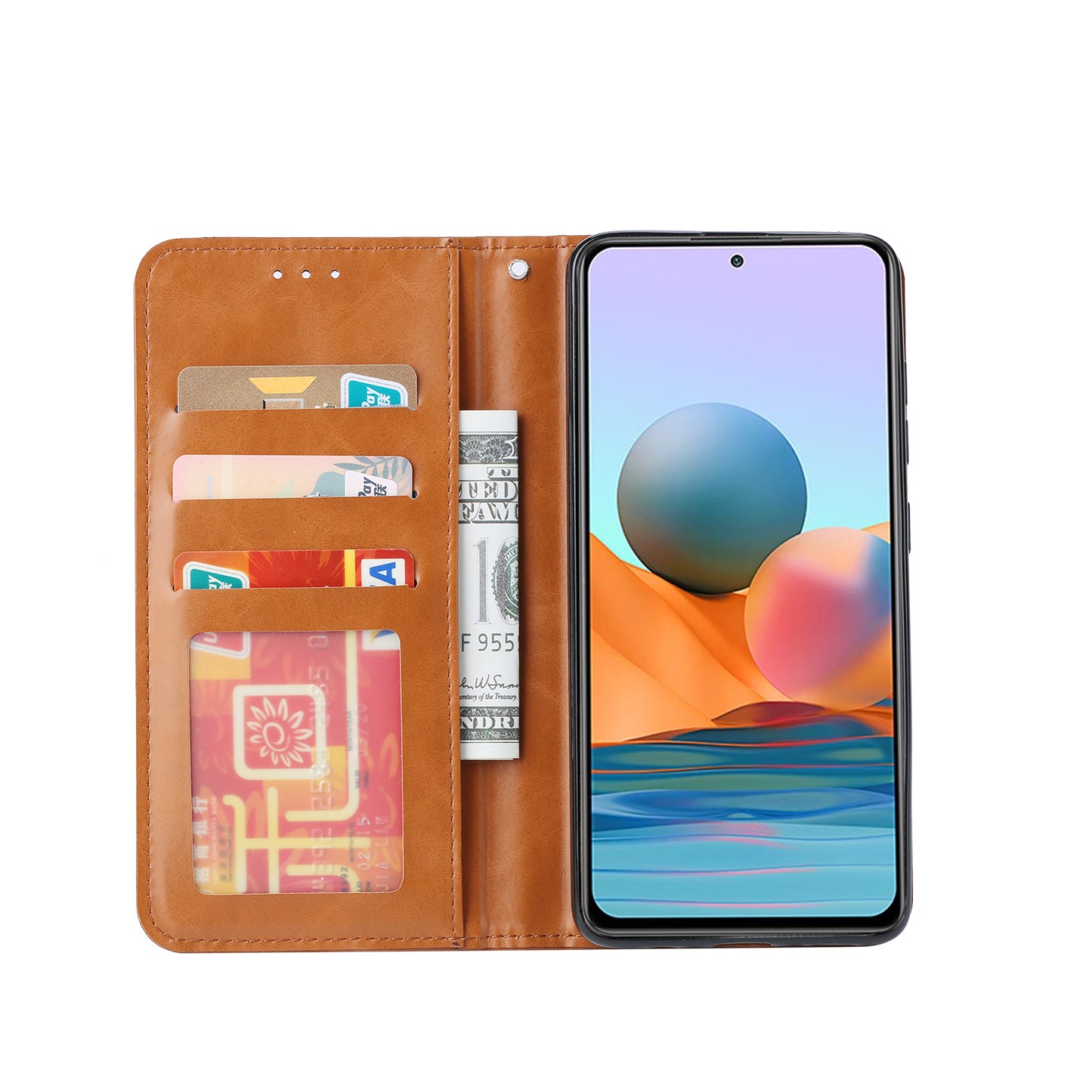 Wallet Stand Auto-absorbed Leather Protector Phone Cover for Xiaomi Redmi Note 10 4G / Redmi Note 10S / Poco M5s 4G