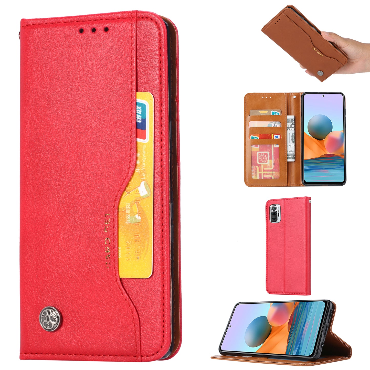 Wallet Stand Auto-absorbed Leather Protector Phone Cover for Xiaomi Redmi Note 10 4G / Redmi Note 10S / Poco M5s 4G