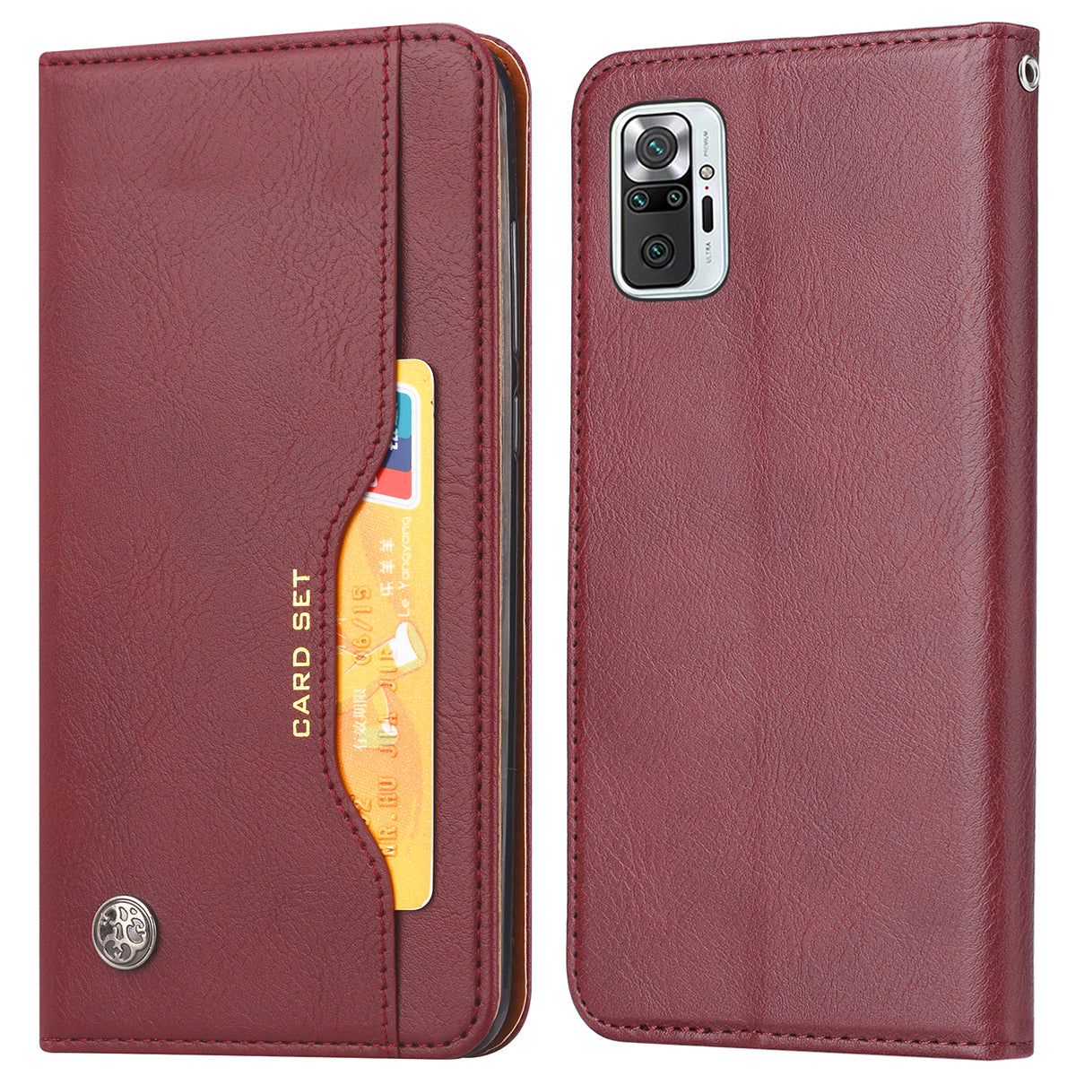 Wallet Stand Auto-absorbed Leather Protector Phone Cover for Xiaomi Redmi Note 10 4G / Redmi Note 10S / Poco M5s 4G