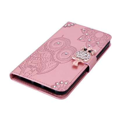 Owl Imprint Rhinestone Decor Leather Phone Cover for Xiaomi Redmi Note 10 5G/Poco M3 Pro 5G/4G
