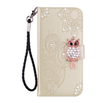 Owl Imprint Rhinestone Decor Leather Phone Cover for Xiaomi Redmi Note 10 5G/Poco M3 Pro 5G/4G