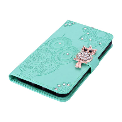 Owl Imprint Rhinestone Decor Leather Phone Cover for Xiaomi Redmi Note 10 5G/Poco M3 Pro 5G/4G