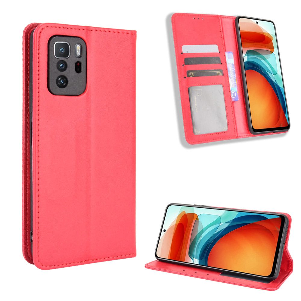 Magnetic Auto-absorbed Retro Style Wallet Stand Design Phone Case Shell for Xiaomi Redmi Note 10 Pro 5G (China) / Xiaomi Poco X3 GT