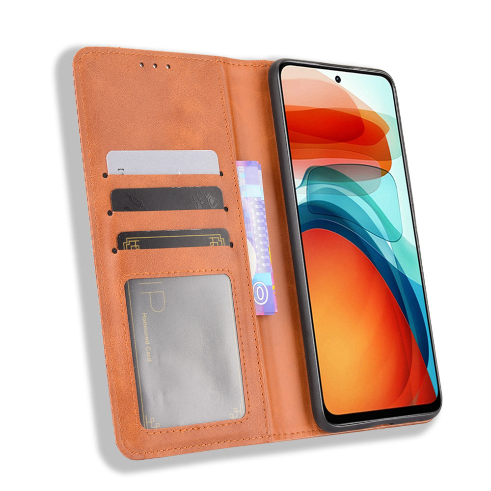 Magnetic Auto-absorbed Retro Style Wallet Stand Design Phone Case Shell for Xiaomi Redmi Note 10 Pro 5G (China) / Xiaomi Poco X3 GT