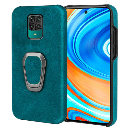 PU Leather Coated Soft PC Well-protected Anti-drop Mobile Phone with Ring Kickstand for Xiaomi Redmi Note 9 Pro/Redmi Note 9 Pro Max/Redmi Note 9S