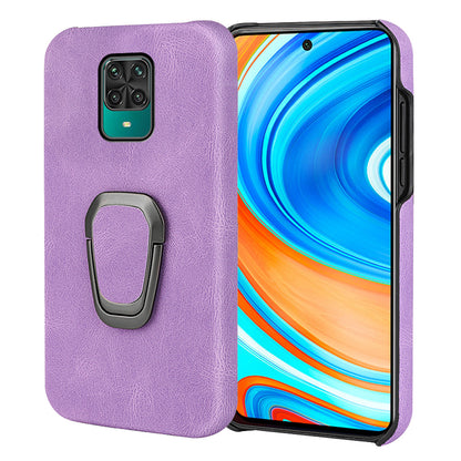 PU Leather Coated Soft PC Well-protected Anti-drop Mobile Phone with Ring Kickstand for Xiaomi Redmi Note 9 Pro/Redmi Note 9 Pro Max/Redmi Note 9S