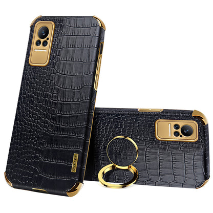 For Xiaomi Civi Smartphone Case Kickstand Electroplating Finger Ring Holder PU Leather Coated TPU Phone Back Shell