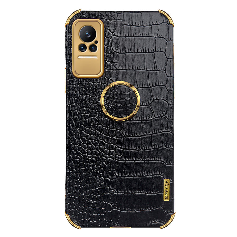 For Xiaomi Civi Smartphone Case Kickstand Electroplating Finger Ring Holder PU Leather Coated TPU Phone Back Shell