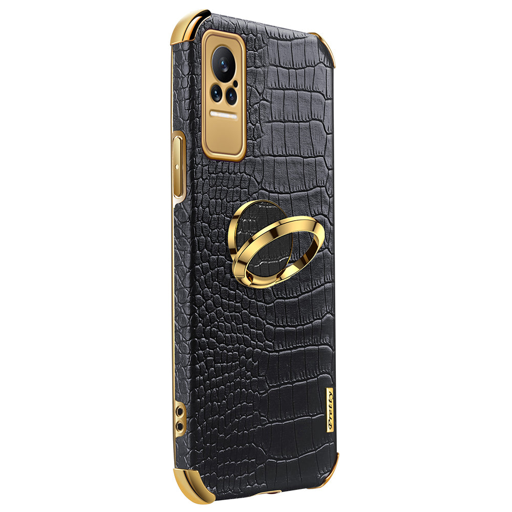 For Xiaomi Civi Smartphone Case Kickstand Electroplating Finger Ring Holder PU Leather Coated TPU Phone Back Shell