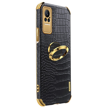 For Xiaomi Civi Smartphone Case Kickstand Electroplating Finger Ring Holder PU Leather Coated TPU Phone Back Shell