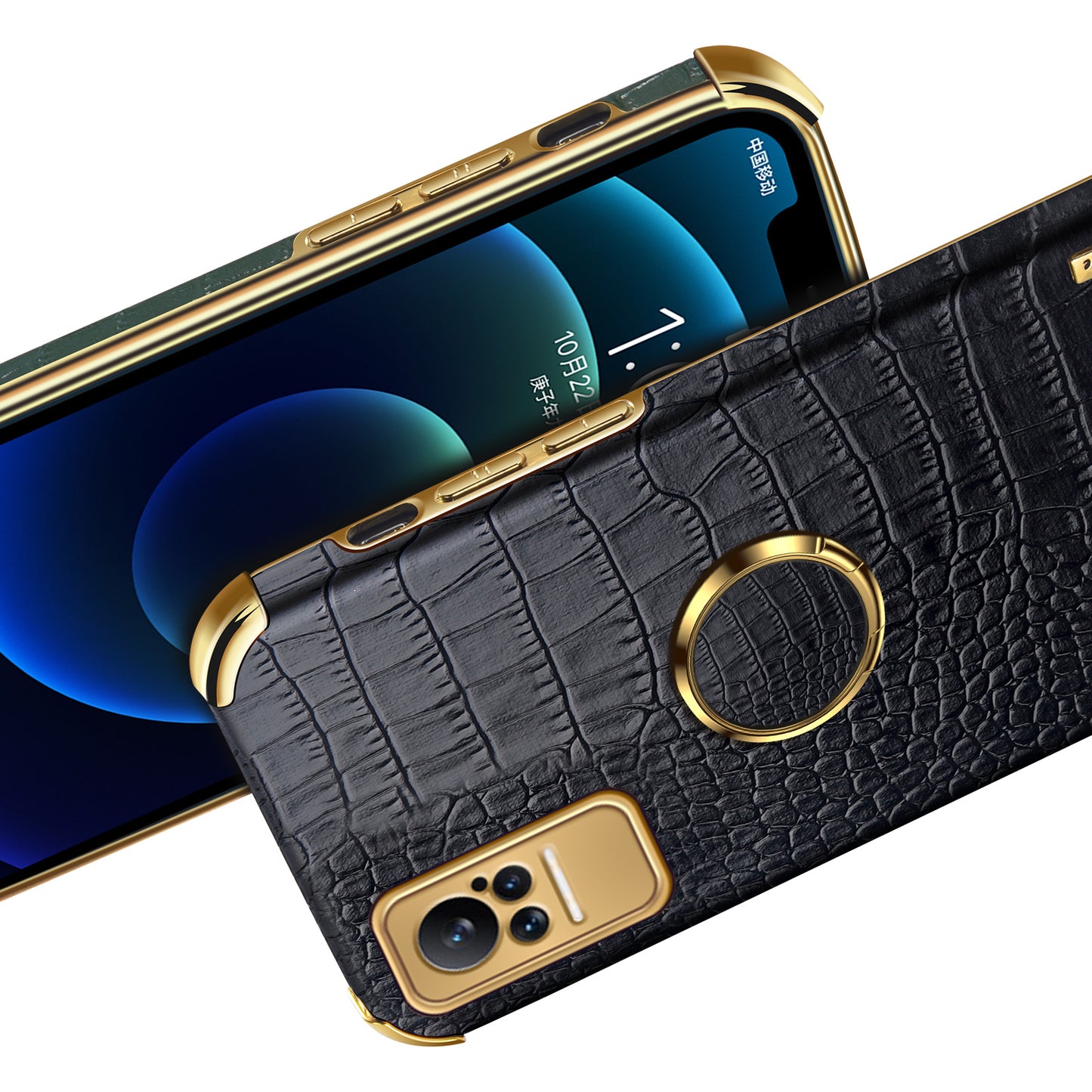 For Xiaomi Civi Smartphone Case Kickstand Electroplating Finger Ring Holder PU Leather Coated TPU Phone Back Shell