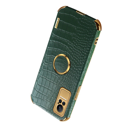 For Xiaomi Civi Smartphone Case Kickstand Electroplating Finger Ring Holder PU Leather Coated TPU Phone Back Shell
