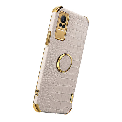 For Xiaomi Civi Smartphone Case Kickstand Electroplating Finger Ring Holder PU Leather Coated TPU Phone Back Shell