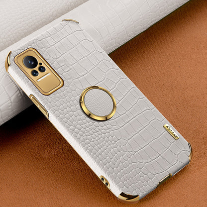 For Xiaomi Civi Smartphone Case Kickstand Electroplating Finger Ring Holder PU Leather Coated TPU Phone Back Shell