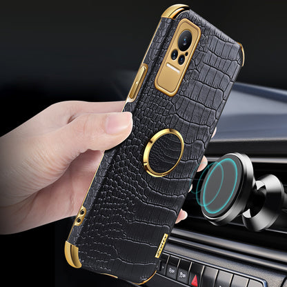 For Xiaomi Civi Smartphone Case Kickstand Electroplating Finger Ring Holder PU Leather Coated TPU Phone Back Shell