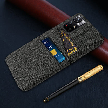 For Xiaomi Redmi Note 11 5G (China) (MediaTek)/Redmi Note 11T 5G/Redmi Note 11S 5G Cloth Texture Multifunction Dual Card Slots Cell Phone Case Cloth + PC Phone Back Cover