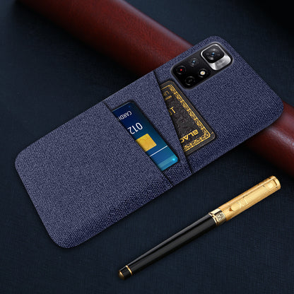 For Xiaomi Redmi Note 11 5G (China) (MediaTek)/Redmi Note 11T 5G/Redmi Note 11S 5G Cloth Texture Multifunction Dual Card Slots Cell Phone Case Cloth + PC Phone Back Cover