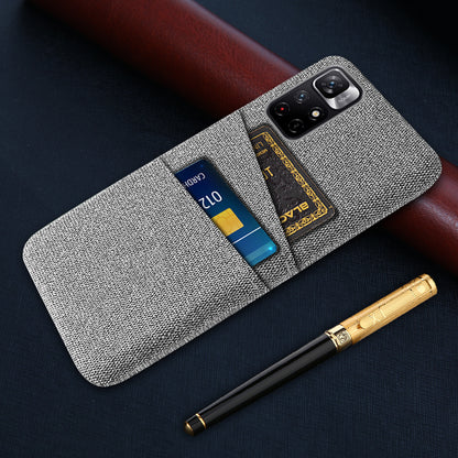 For Xiaomi Redmi Note 11 5G (China) (MediaTek)/Redmi Note 11T 5G/Redmi Note 11S 5G Cloth Texture Multifunction Dual Card Slots Cell Phone Case Cloth + PC Phone Back Cover