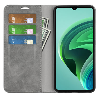 Skin-touch Folio Flip Leather Shell for Xiaomi Redmi Note 11E 5G / Redmi 10 5G / Redmi 10 Prime+ 5G, Auto-absorbed Magnetic Wallet Stand Drop-proof Mobile Phone Case