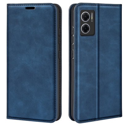 Skin-touch Folio Flip Leather Shell for Xiaomi Redmi Note 11E 5G / Redmi 10 5G / Redmi 10 Prime+ 5G, Auto-absorbed Magnetic Wallet Stand Drop-proof Mobile Phone Case