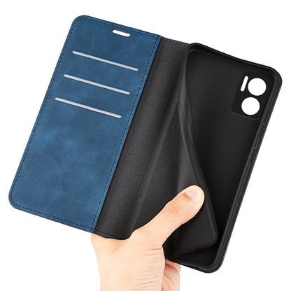 Skin-touch Folio Flip Leather Shell for Xiaomi Redmi Note 11E 5G / Redmi 10 5G / Redmi 10 Prime+ 5G, Auto-absorbed Magnetic Wallet Stand Drop-proof Mobile Phone Case