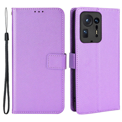 For Xiaomi Mix 4 Flip Wallet Case Horizontal Viewing Stand Diamond Texture PU Leather Protective Cover with Strap