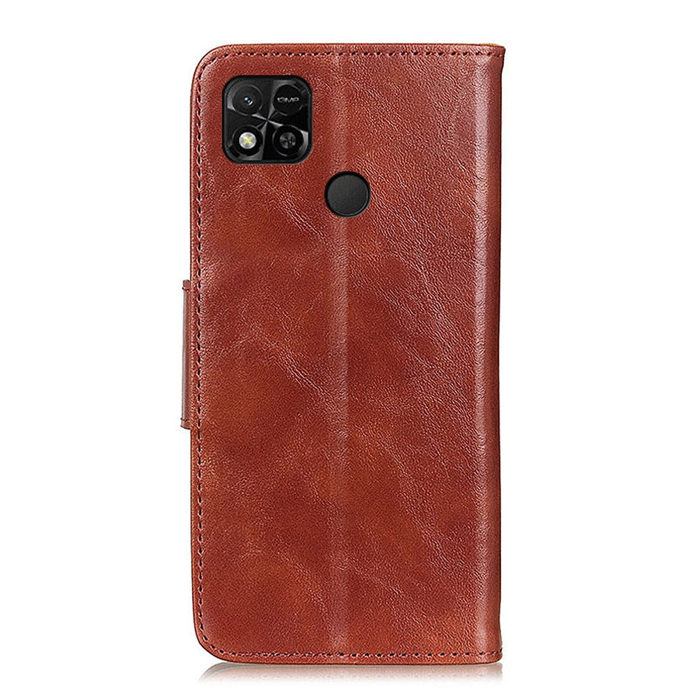 For Xiaomi Redmi 10A Crazy Horse Texture Anti-drop Split Leather Shell Wallet Stand Function Cell Phone Case