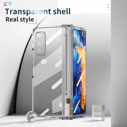 For Xiaomi Mi Mix Fold Electroplating Hard PC Folding Phone Case Pen Slot Hinge Protective Cover with Tempered Glass Film and Stylus Pen