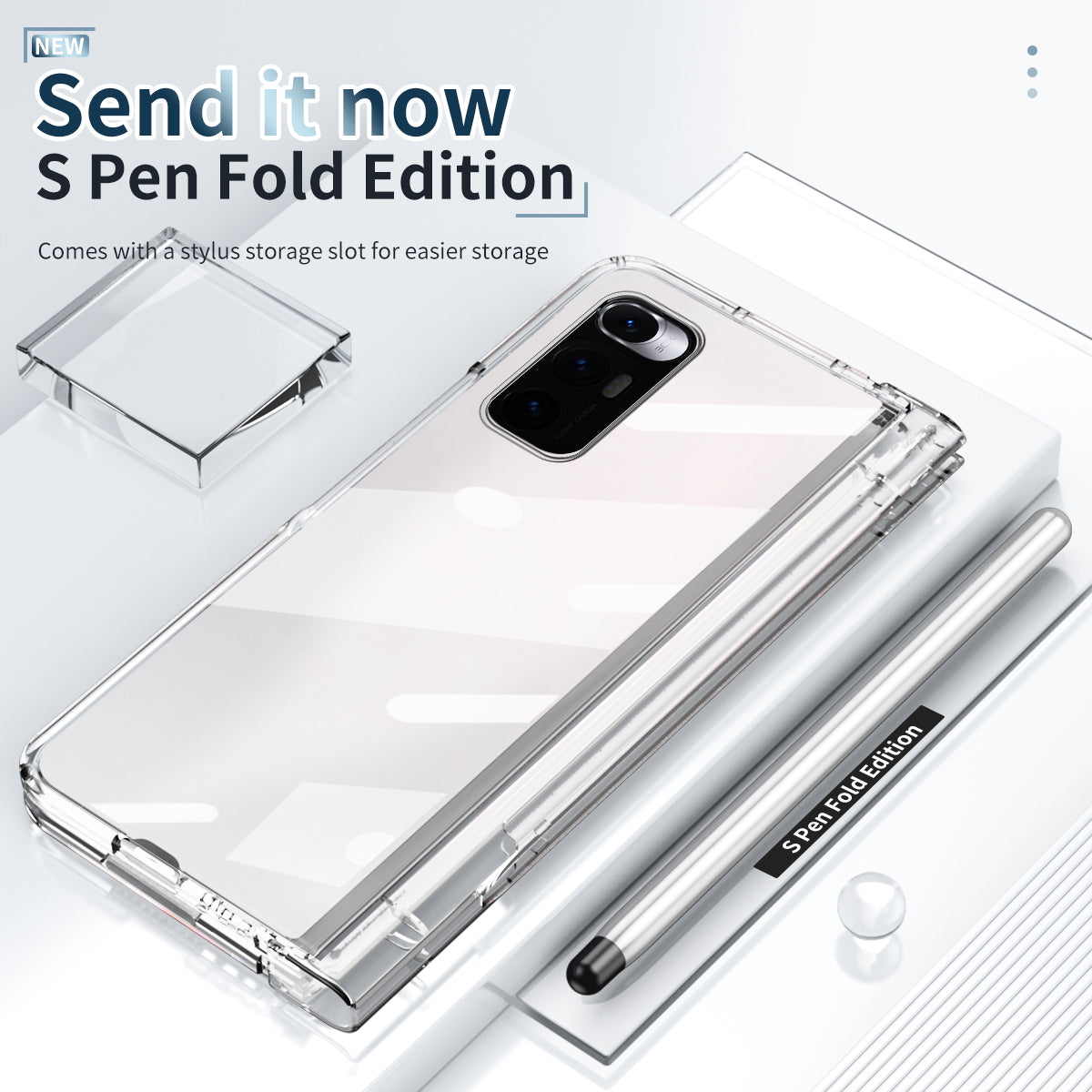 For Xiaomi Mi Mix Fold Electroplating Hard PC Folding Phone Case Pen Slot Hinge Protective Cover with Tempered Glass Film and Stylus Pen