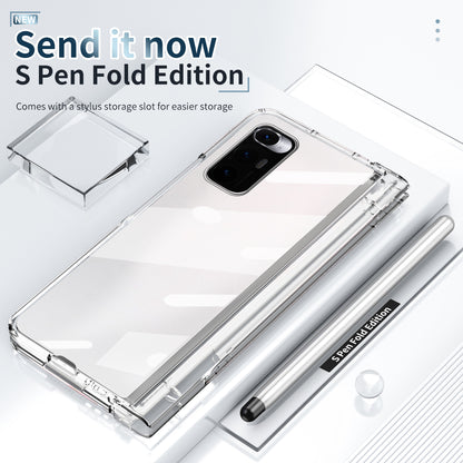 For Xiaomi Mi Mix Fold Electroplating Hard PC Folding Phone Case Pen Slot Hinge Protective Cover with Tempered Glass Film and Stylus Pen