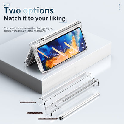 For Xiaomi Mi Mix Fold Electroplating Hard PC Folding Phone Case Pen Slot Hinge Protective Cover with Tempered Glass Film and Stylus Pen