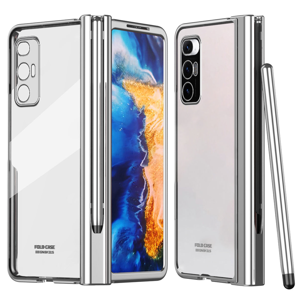 For Xiaomi Mi Mix Fold Electroplating Hard PC Folding Phone Case Pen Slot Hinge Protective Cover with Tempered Glass Film and Stylus Pen