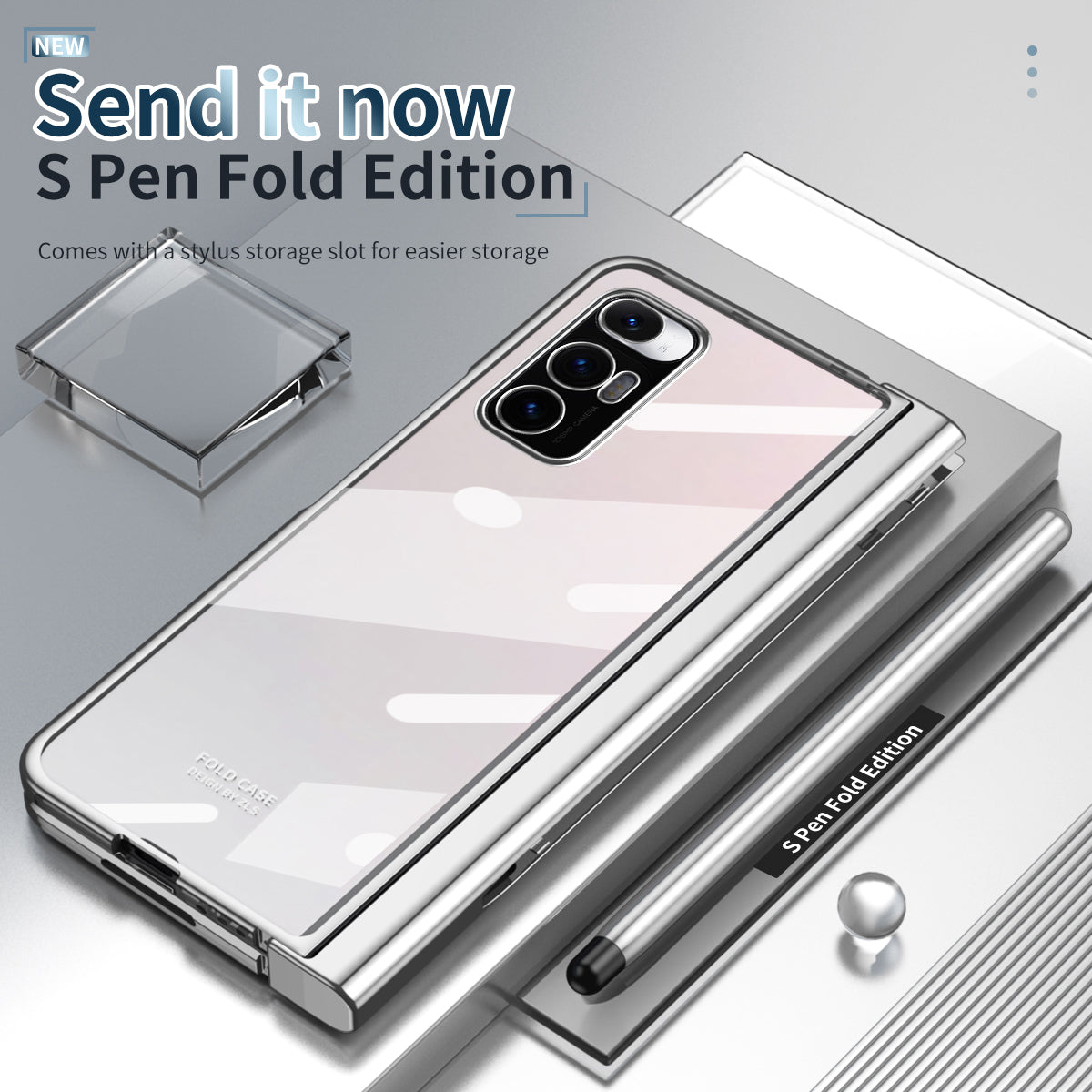 For Xiaomi Mi Mix Fold Electroplating Hard PC Folding Phone Case Pen Slot Hinge Protective Cover with Tempered Glass Film and Stylus Pen