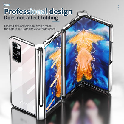 For Xiaomi Mi Mix Fold Electroplating Hard PC Folding Phone Case Pen Slot Hinge Protective Cover with Tempered Glass Film and Stylus Pen
