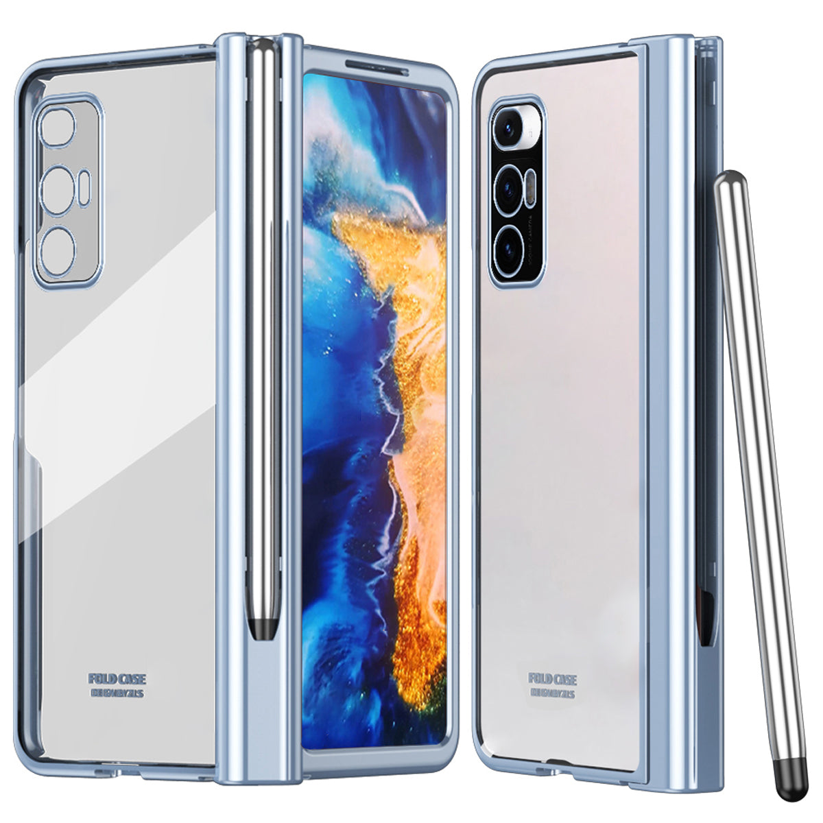 For Xiaomi Mi Mix Fold Electroplating Hard PC Folding Phone Case Pen Slot Hinge Protective Cover with Tempered Glass Film and Stylus Pen