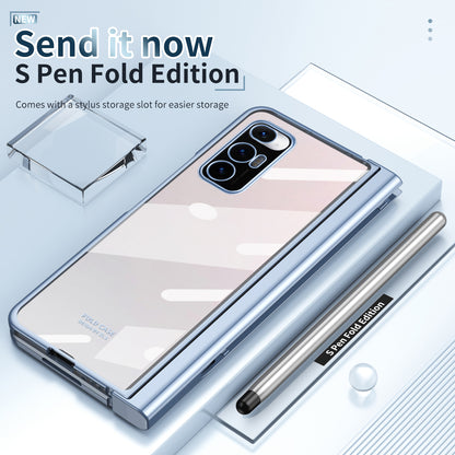 For Xiaomi Mi Mix Fold Electroplating Hard PC Folding Phone Case Pen Slot Hinge Protective Cover with Tempered Glass Film and Stylus Pen