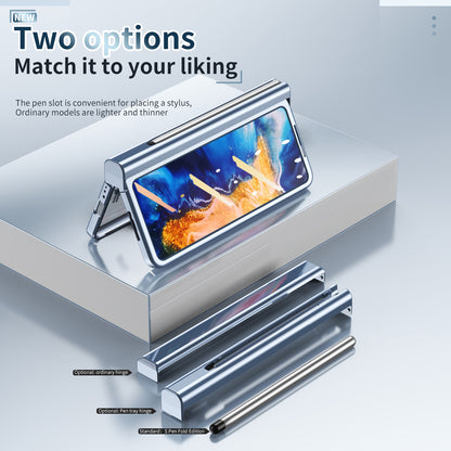 For Xiaomi Mi Mix Fold Electroplating Hard PC Folding Phone Case Pen Slot Hinge Protective Cover with Tempered Glass Film and Stylus Pen