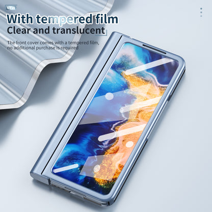 For Xiaomi Mi Mix Fold Electroplating Hard PC Folding Phone Case Pen Slot Hinge Protective Cover with Tempered Glass Film and Stylus Pen