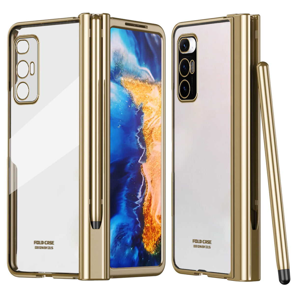 For Xiaomi Mi Mix Fold Electroplating Hard PC Folding Phone Case Pen Slot Hinge Protective Cover with Tempered Glass Film and Stylus Pen