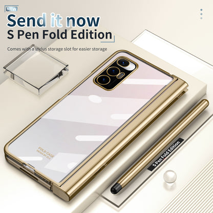 For Xiaomi Mi Mix Fold Electroplating Hard PC Folding Phone Case Pen Slot Hinge Protective Cover with Tempered Glass Film and Stylus Pen