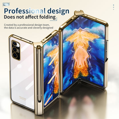For Xiaomi Mi Mix Fold Electroplating Hard PC Folding Phone Case Pen Slot Hinge Protective Cover with Tempered Glass Film and Stylus Pen