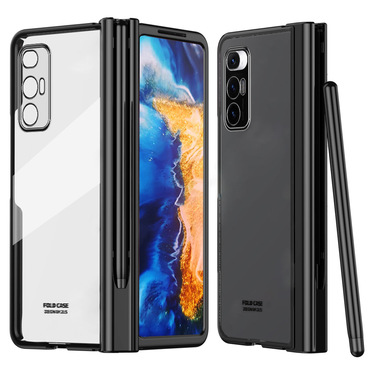 For Xiaomi Mi Mix Fold Electroplating Hard PC Folding Phone Case Pen Slot Hinge Protective Cover with Tempered Glass Film and Stylus Pen
