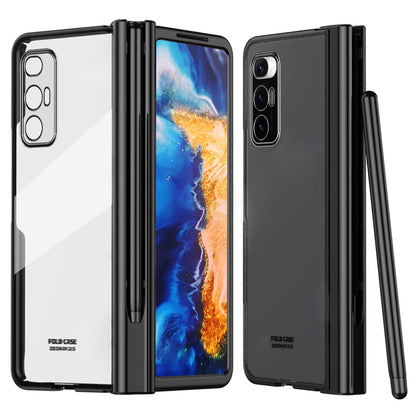 For Xiaomi Mi Mix Fold Electroplating Hard PC Folding Phone Case Pen Slot Hinge Protective Cover with Tempered Glass Film and Stylus Pen