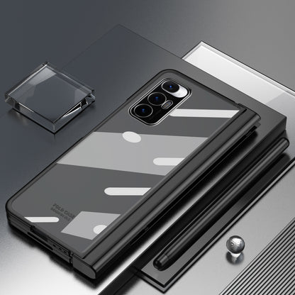 For Xiaomi Mi Mix Fold Electroplating Hard PC Folding Phone Case Pen Slot Hinge Protective Cover with Tempered Glass Film and Stylus Pen