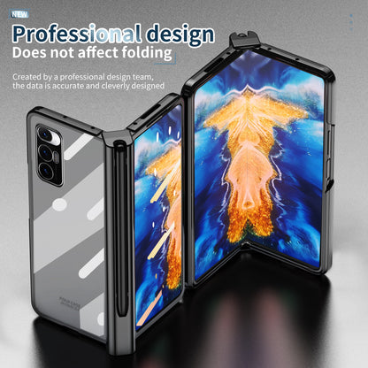 For Xiaomi Mi Mix Fold Electroplating Hard PC Folding Phone Case Pen Slot Hinge Protective Cover with Tempered Glass Film and Stylus Pen